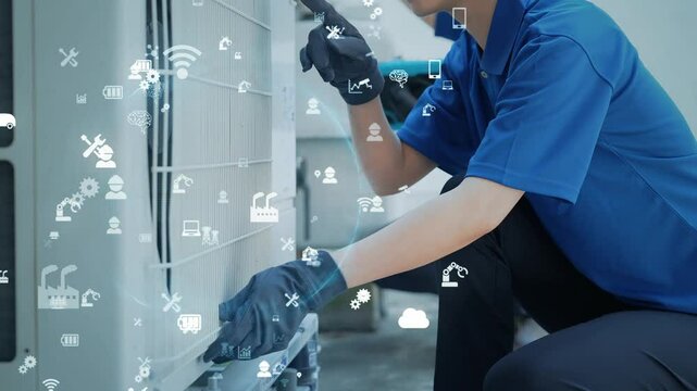 配管を点検する作業員とデジタルテクノロジー