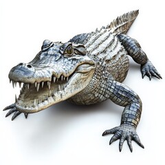 Obraz premium A crocodile is shown with its mouth open, revealing its teeth