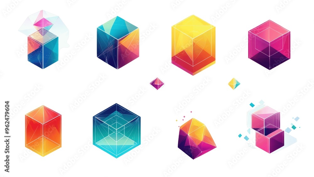 Poster A set of colorful cubes with different shapes and sizes