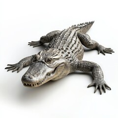 Naklejka premium A crocodile laying on a white background