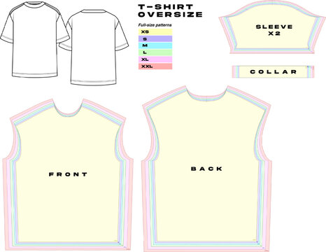 garment sewing pattern, urban clothes pattern. different sizes, t shirt oversize pattern