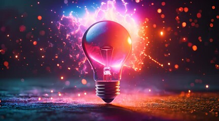 Lightbulb idea concept with colorful liquid of splashing unique creative on black background.