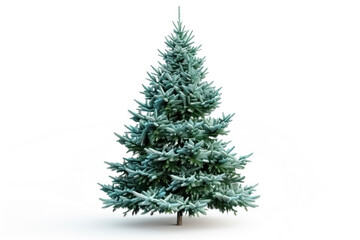 Snow-covered Christmas tree with white lights and ornaments, featuring a mix of spruce, fir, pine, and cypress branches. A festive winter scene capturing the holiday spirit.