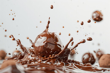 Fototapeta premium A brown ball on white background with scattered chocolate pieces.