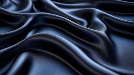 Obraz premium Smooth, flowing waves of luxurious dark blue satin fabric create a sophisticated and elegant background.