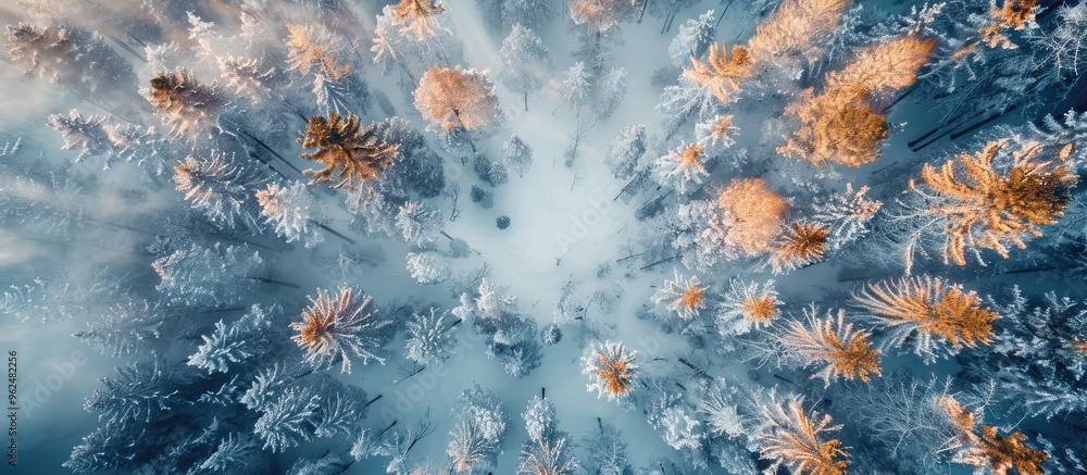 Poster Aerial Shot In The Forest In Winter