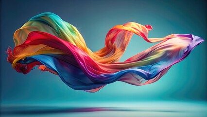 Fototapeta premium Beautiful vibrant fabric floating gracefully through the air, colorful, fabric, flying, motion, movement, vibrant, beautiful