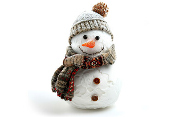 Handmade snowman toy ornament for Christmas, white color dominant.