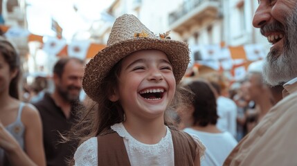 Joyful gathering: Celebration by happy people marking Greek Constitution Day, showcasing vibrant festivities, patriotic spirit as community comes together to honor significant national occasion.