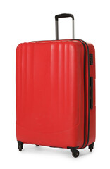 One new red suitcase isolated on white