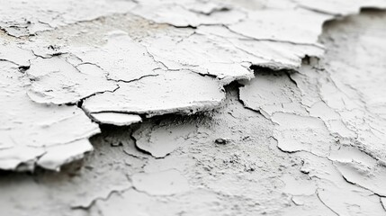 Fototapeta premium Close-up of white paint peeling off a wall, revealing the underlying surface.