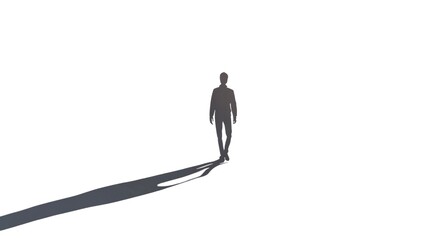 A man is walking on a white background