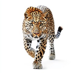 Obraz premium A leopard is walking on a white background