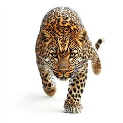 Fototapeta premium A leopard is walking on a white background