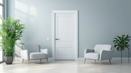Fototapeta premium Two Armchairs and Plants in a Minimalist Room