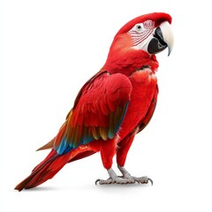 Obraz premium A red and blue parrot stands on a white background