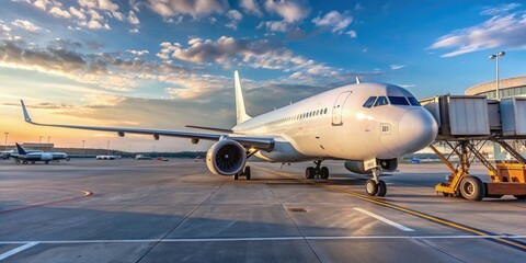 Fototapeta premium Airplane parked at the airport , travel, transportation, aviation, commercial, runway, jet, flight, terminal, airline
