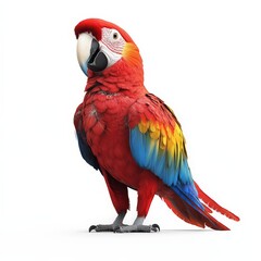 Fototapeta premium A colorful parrot stands on a white background
