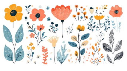 Fototapeta premium A collection of colorful flowers and leaves