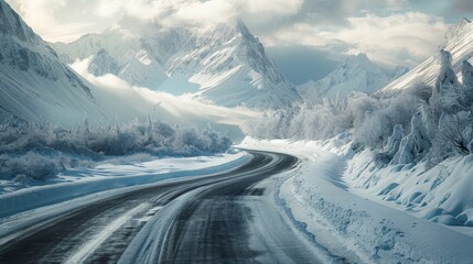Snowy Mountain Road Journey,  A Winter Wonderland Drive