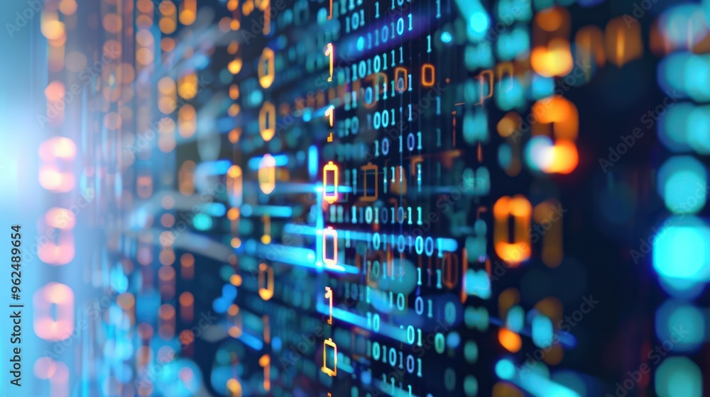 Poster binary code, digital data, technology