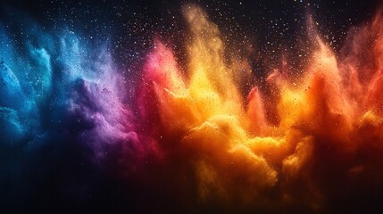 Fototapeta premium Abstract colorful powder explosion with blue, red, orange and yellow colors.