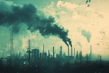 Obraz premium Oil refinery spewing toxic fumes into the atmosphere - Pollution, environmental destruction