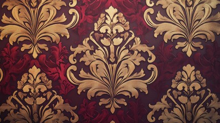 Luxurious damask wallpaper with an elaborate raised floral pattern in rich jewel tones
