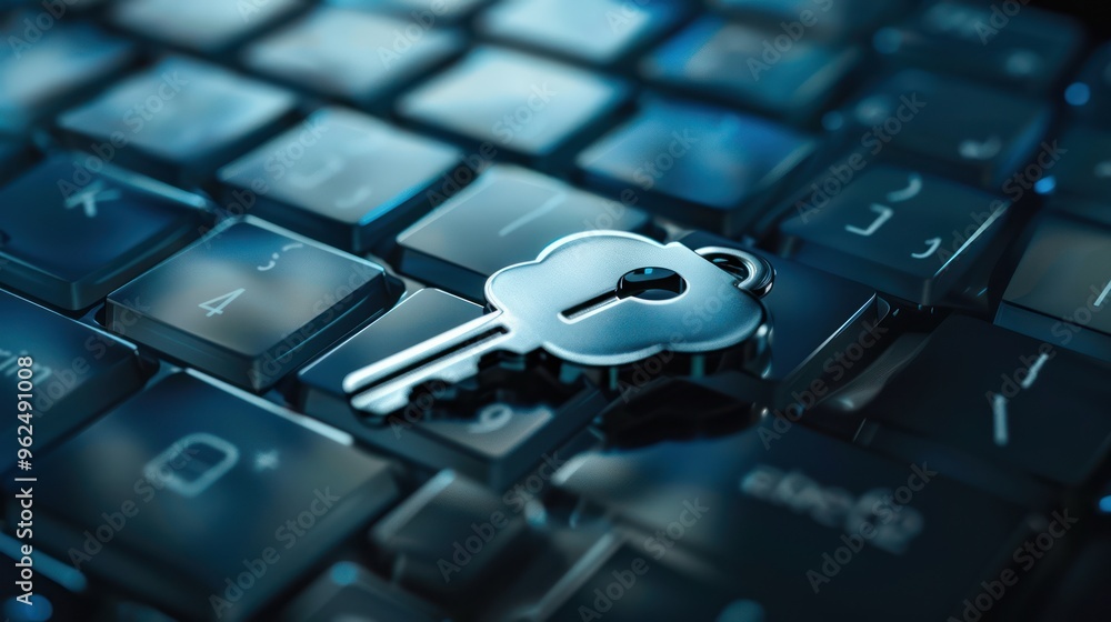 Poster cyber security - key on keyboard