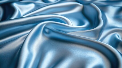 Obraz premium A close-up shot of soft blue silky fabric with smooth, elegant folds.