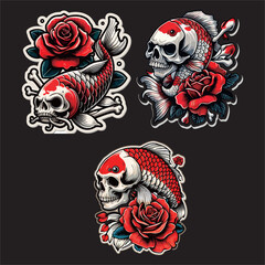 fish koi mix with red rose tattoo colored