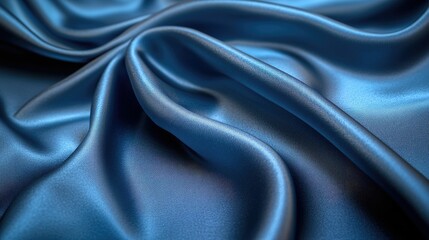 Fototapeta premium Smooth blue satin fabric with elegant folds and drapes.