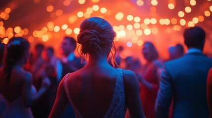 Joyful Bridal Party Dancing in Sparkling Attire Under Night Lights