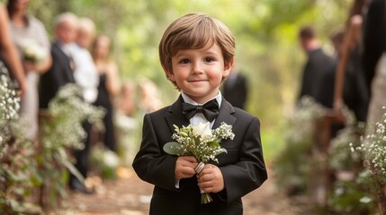 Precious Moment: Ring Bearer Carrying Wedding Bands Down Aisle