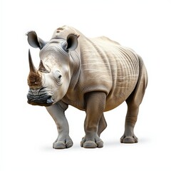 Obraz premium A rhino with a horn on its head is standing on a white background