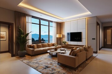 Fototapeta premium Innovative Residence Interior Perspective 3D Model with Elegant Layout and Warmth