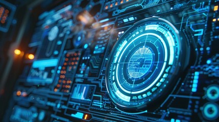 Advanced Technology and Cybernetic Innovation: Futuristic Command Prompt on a Digital Interface with a Holographic Computer Screen