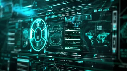 Obraz premium Digital Interface Featuring a Futuristic Command Prompt with a Holographic Computer Screen: Advanced Technology and Cybernetic Innovation