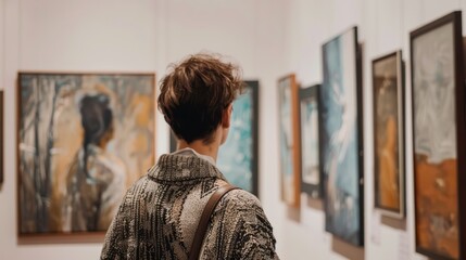 Man Looking at Art in a Gallery