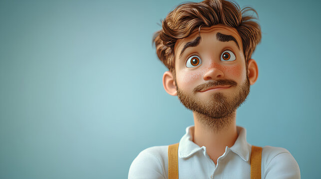 Think question doubt cartoon character young adult man boy teen person in 3d style design on light background. Human people feelings expression concept