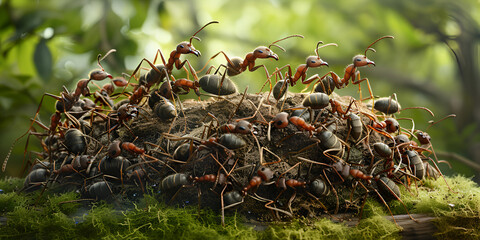 Army Ants Collaborating on Nest Building, Closeup of Army Ants on Nest in Jungle
