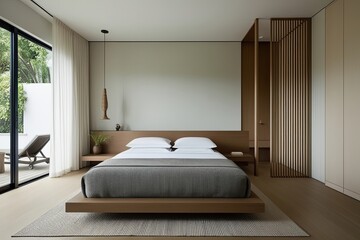 Zen Inspired Minimalist Full Bed Design with Low Profile Headboard