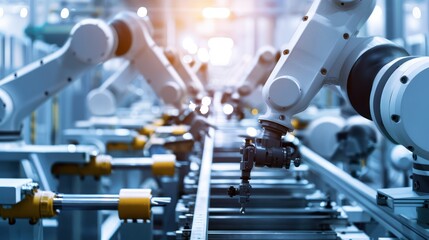 Naklejka premium Automated Manufacturing Line with Robots