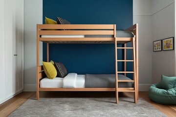 Fototapeta premium Modern Bunk Bed with Built-In Headboard Perfect for Kids Rooms
