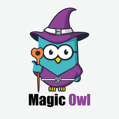 Fototapeta premium Magic items: owl, wizard hat, witch hat,Set of Halloween icons isolated on white. Vector illustration