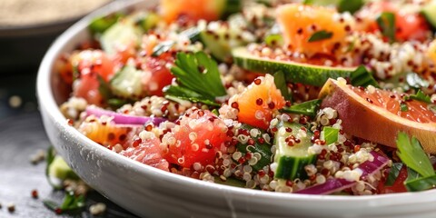 Refreshing Quinoa Salad with Crisp Vegetables and Zesty Grapefruit