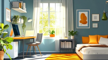 Modern Home Office with a Bed and a View