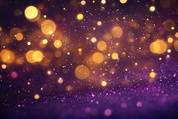 Abstract luxury Christmas background, purple and gold, bokeh effect and sparkles, in the middle there is space for text  with generative ai