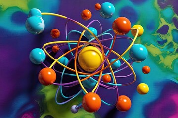 Three-Dimensional Atoms and Molecules on a Vibrant Abstract Canvas