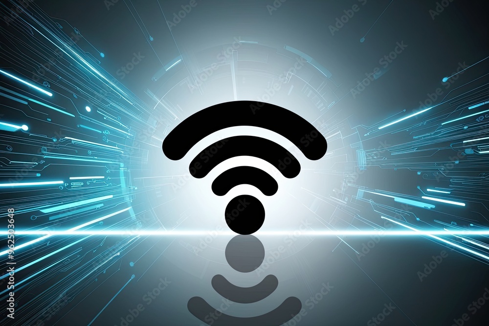 Poster abstract wireless network connection with wi-fi symbol and futuristic data background